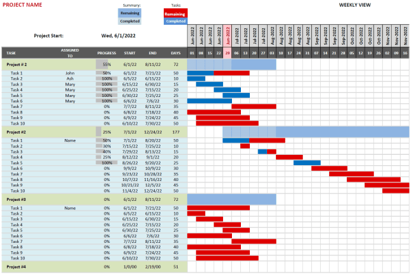 Interactive Excel Gantt chart template preview