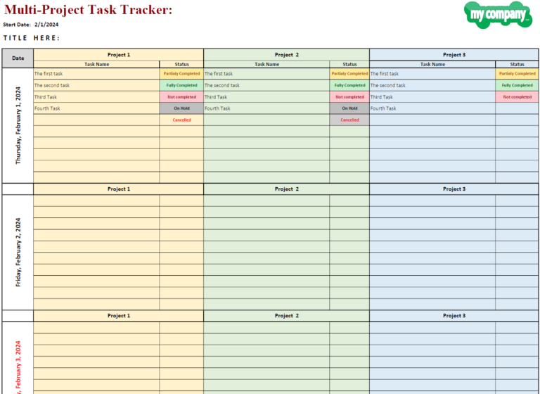 Multi-project task tracker template preview